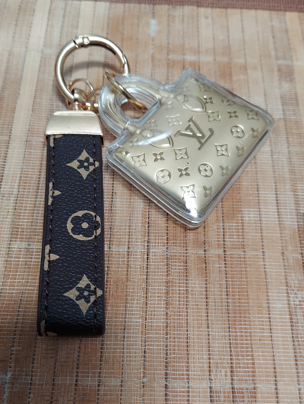 Keychain, New Gold Bag Fob, Luxury Strap, Protective Clear Case